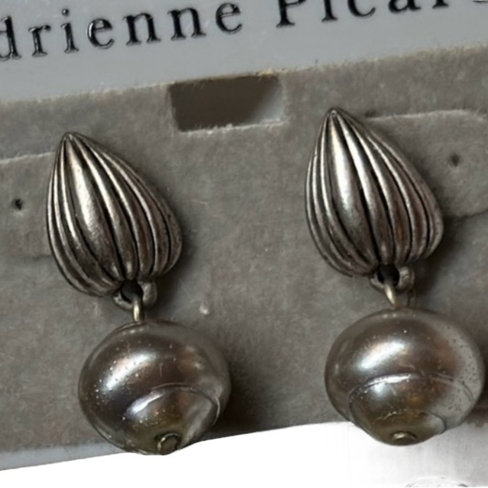 Vtg Adrienne Picard Artsy Silver Tone Acorn Bodhi Chunky Dangle Earrings Pierced